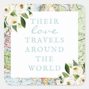 Sticker Carré Voyages d'amour autour du monde Carte florale