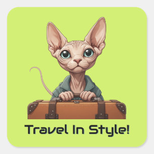 Sticker Carré Voyageur Chat Mignon – Cadeau pour les Amateurs de