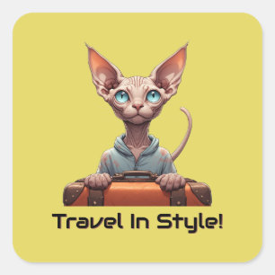 Sticker Carré Voyageur Chat Mignon – Cadeau pour les Amoureux de