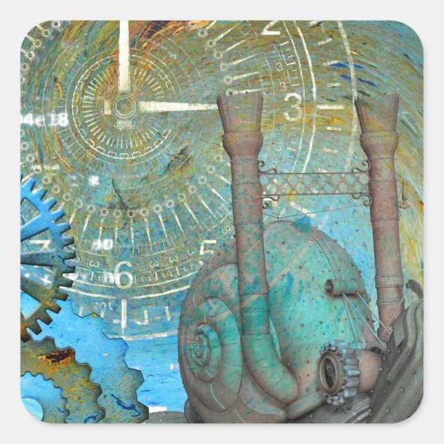 Sticker Carré Voyageur d'escargots à vapeur Aqua (Devant)