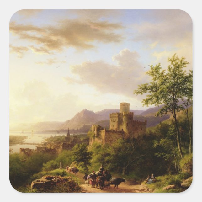 Sticker Carré Voyageurs sur un sentier dans une vaste région de  (Devant)