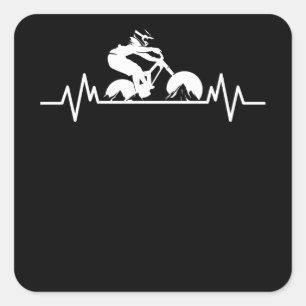 Sticker Carré VTT Downhill Heartbeat Fun Bicycle Cadeau
