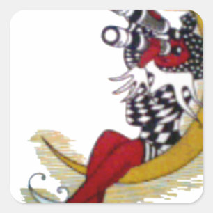 Sticker Carré Vue cosmique : Elfe sur la lune aventure