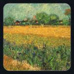 Sticker Carré Vue d'Arles avec Irises par Vincent van Gogh<br><div class="desc">Vue d'Arles avec Irises au premier plan par Vincent van Gogh est un post impressionnisme d'art vintage peinture paysage nature. Un champ de blé avec des fleurs d'iris violet au premier plan sur une ferme. Arbres et la ville d'Arles avec maisons sont dans l'arrière - plan. À propos de l'artiste...</div>