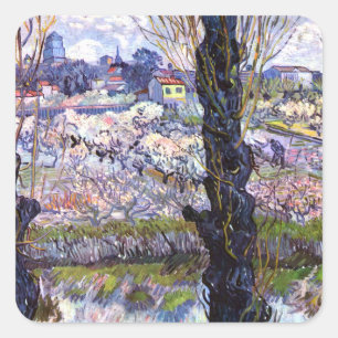 Sticker Carré Vue d'Arles, vergers à fleurs (1889) Van Gogh