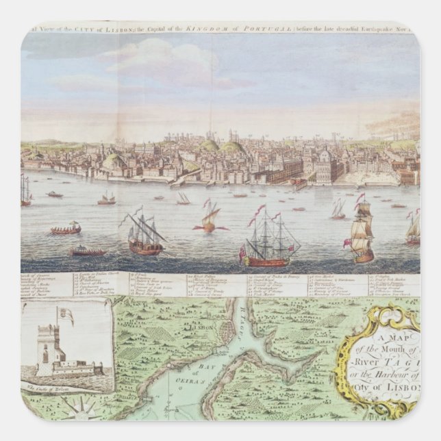 Sticker Carré Vue de Lisbonne, 1755 (Devant)
