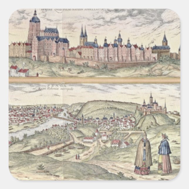 Sticker Carré Vue de Prague montrant (ci-dessus) le Palais Impér (Devant)