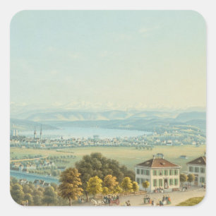 Sticker Carré Vue de Zurich, c.1840 (la semaine)