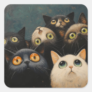 Sticker Carré Vue du dessus Gazon Feline : Chat quintessence
