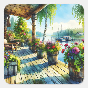 Sticker Carré Vue du lac House   Terrasse surplombant la baie