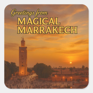 Sticker Carré Vue magique du coucher de soleil sur le Maroc Kout