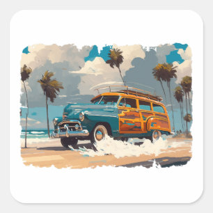 Sticker Carré Wagon classique en bois