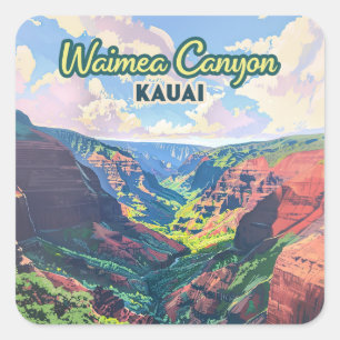 Sticker Carré Waimea Canyon Kauai Hawaii Paysage Rétro