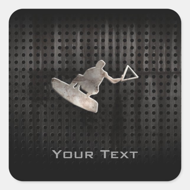 Sticker Carré Wakeboarder ; Noir frais (Devant)