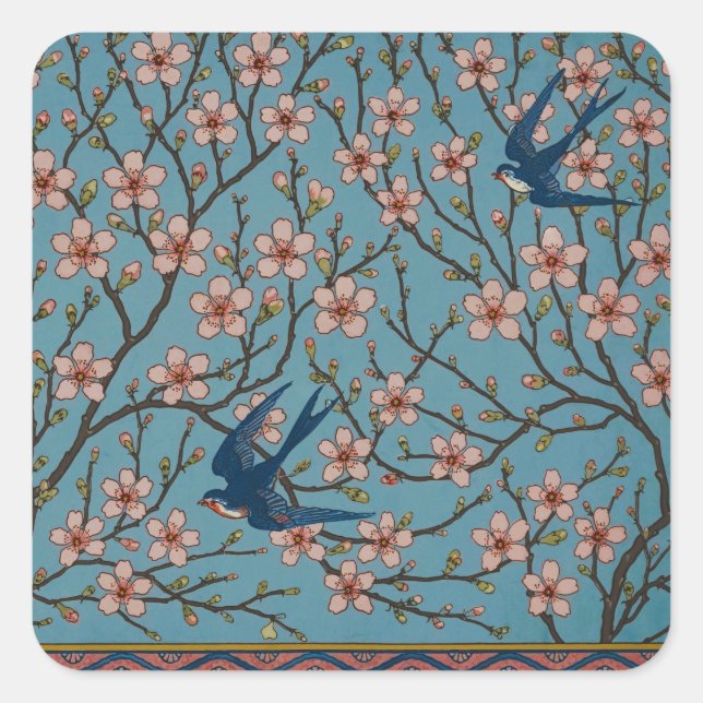 Sticker Carré Walter Crane Almond Blossom & Swallow (Devant)