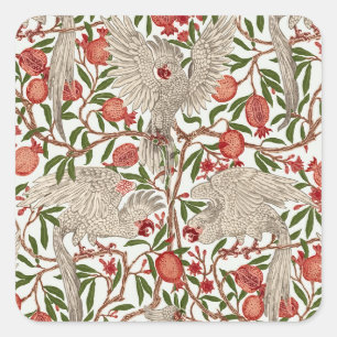 Sticker Carré Walter Crane Cacatoès à tête blanche Grenade rouge
