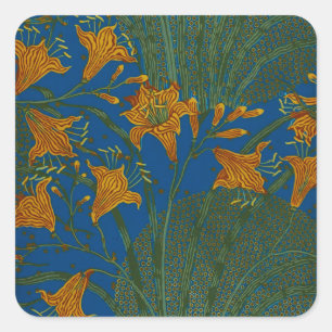Sticker Carré Walter Crane Modèle floral à lis de jour anciens