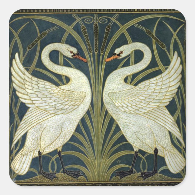 Sticker Carré Walter Crane Swan & Rush et Iris victorien  (Devant)