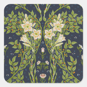 Sticker Carré Walter Crane Vintage Marine Blanc Motif Lys