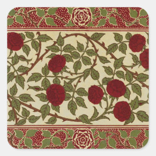 Sticker Carré Walter Crane Vintage Rosamund Rouge Rose Art flora
