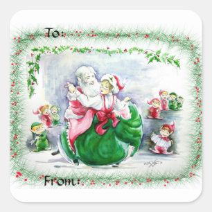 Sticker Carré Waltzing Père Noël & Mrs Claus Tags/Stickers Cadea