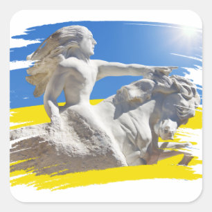 Sticker Carré Warrior Ukraine Président Zelenskyy & Drapeau