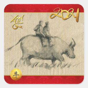 Sticker Carré Water Buffalo Children Chinois Ox Année 2021 SqS