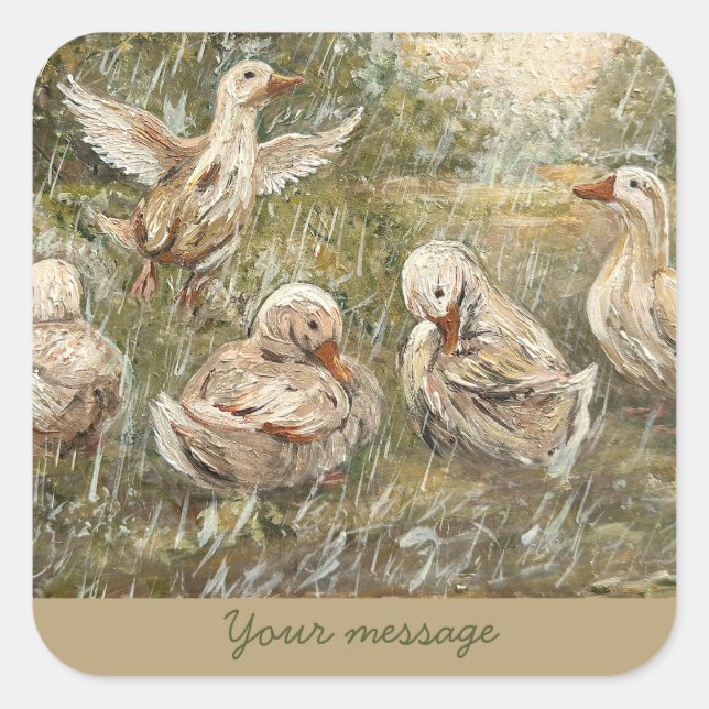 Sticker Carré Water Play Whimsical Farmhouse Duck Family Pond (Devant)