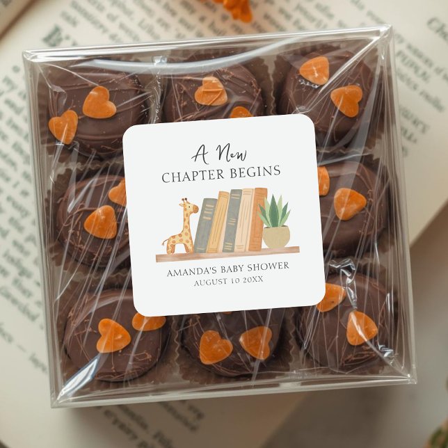 Sticker Carré Watercolor A New Chapter Begins Baby Shower (Créateur téléchargé)