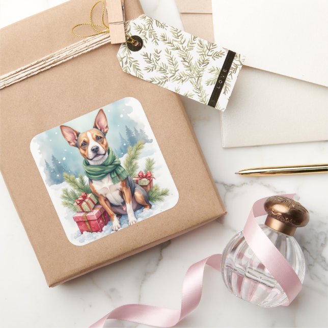 Sticker Carré Watercolor American Staffordshire Terrier Rustic (Cadeaux)