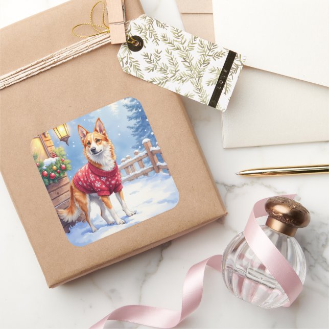 Sticker Carré Watercolor Australian Cattle Dog Rustic Garland (Cadeaux)