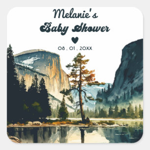 Sticker Carré Watercolor Baby shower Parc national Yosemite Ca
