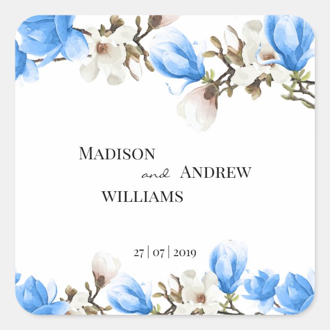 Sticker Carré Watercolor Blue et White Magnolia Blossom (Devant)