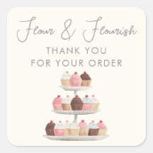 Watercolor Cake Bakery Elegant Script Thank You