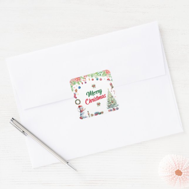 Sticker Carré Watercolor Christmas Holiday (Enveloppe)