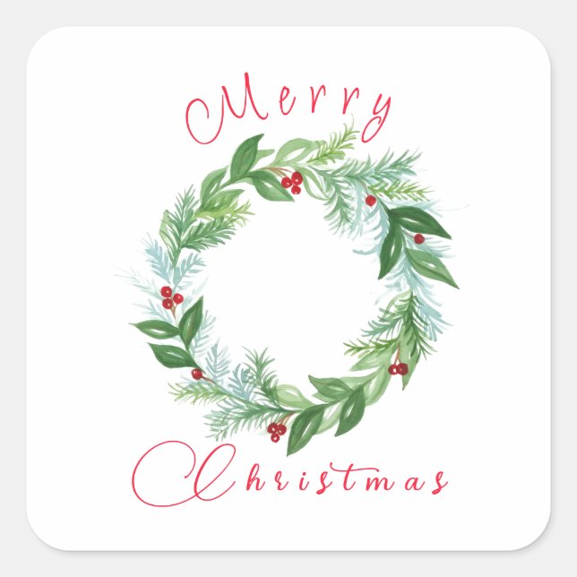 Sticker Carré Watercolor Christmas Holiday Wreath (Devant)