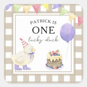 Sticker Carré Watercolor Duckking 1er anniversaire