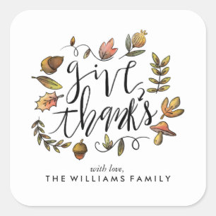 Sticker Carré Watercolor Fall Wreath Thanksgiving Celebration