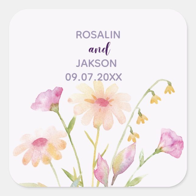 Sticker Carré watercolor flower editable Invitation  (Devant)