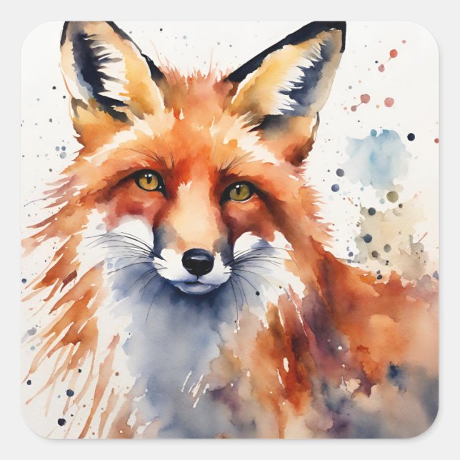Sticker Carré Watercolor Fox Portrait (Devant)