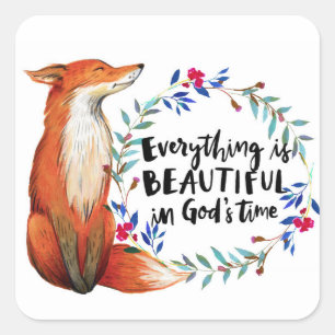 Sticker Carré Watercolor Fox Wreath dieux temps