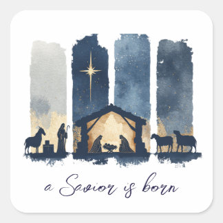 Sticker Carré Watercolor Nativity Scene a Savior is Born Holiday