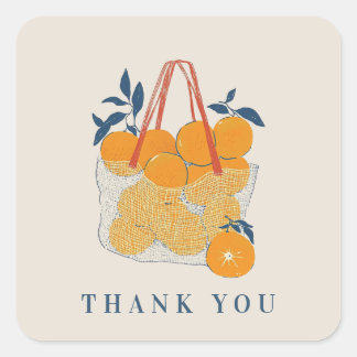 Sticker Carré Watercolor Orange Juice Bridal Branch Thank You