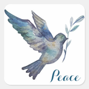 Sticker Carré Watercolor Peace Dove