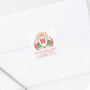 Sticker Carré Watercolor Père Noël Monogramme Crest Adresse