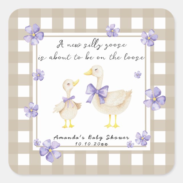 Sticker Carré Watercolor Silly Goose Baby Shower  (Devant)