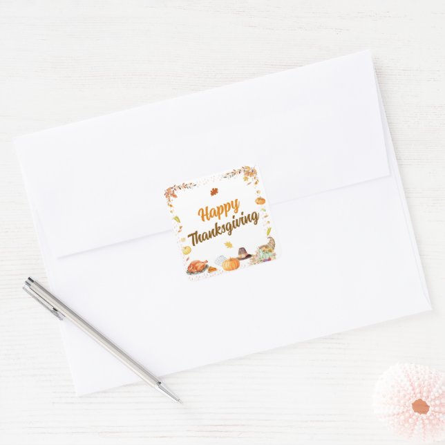 Sticker Carré Watercolor Thanksgiving (Enveloppe)