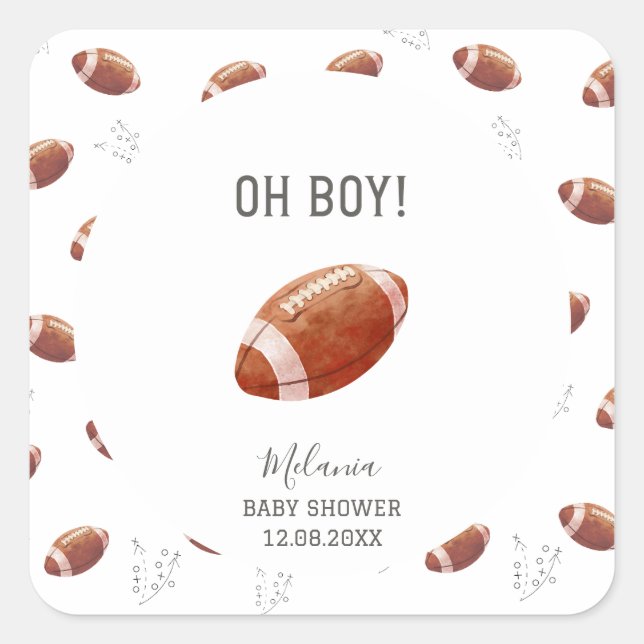 Sticker Carré Watercolor touchdowns American football baby show (Devant)