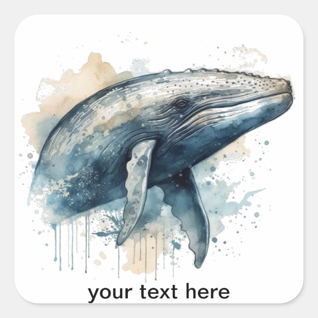 Sticker Carré Watercolor Whale Wonder, personnalisé (Devant)