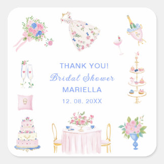 Sticker Carré    Watercolor whimsical hand drawn bridal shower